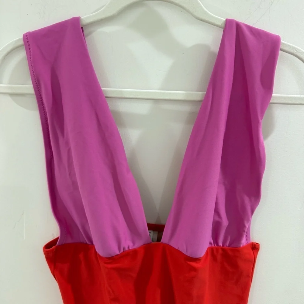 JCREW FACTORY plunge v-neck two toned one piece swimsuit